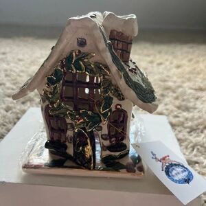 NWT Blue Sky Clayworks Holly Berry House 2002 Heather Goldminc Tea Light Christm